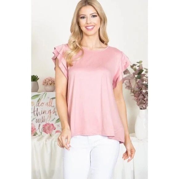 Pink Layered Ruffle Short Sleeve Top - Picture 2 of 5